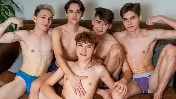 TwinkeyBoys  – Twink Fuck Fest on My Couch! The More, The Merrier – Adam Keller, Tony Keit, Amon, Philip Kiss, Scott Smith